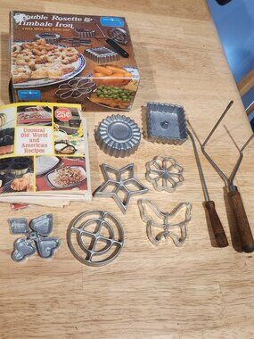 Vintage Double Rosette Timbale Iron Set Nordic Ware Original Box & Recipe Book